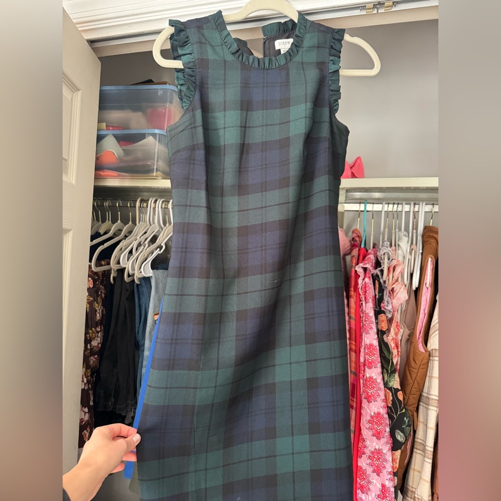 Plaid Sleeveless Dress - Green and Navy